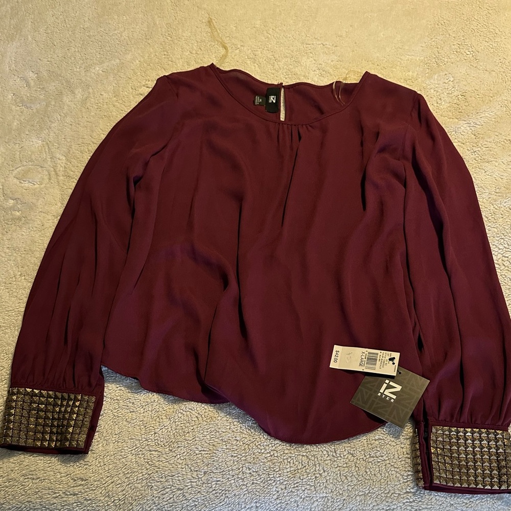 Elegant Burgundy Blouse with Studded Cuffs